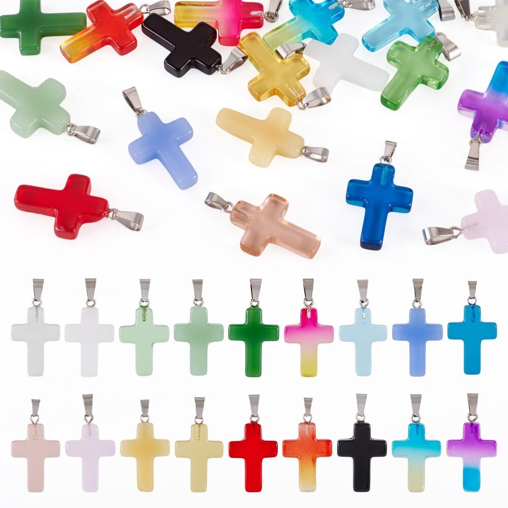 4467 18Pcs Glass Cross Pendants for Jewelry Making Crystal Jesus Crucifix